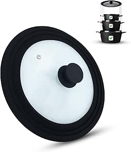 M.S.N Couvercle universel en verre, casseroles et poêles 28/30/32 cm, avec valve d'échappement et bord en silicone.