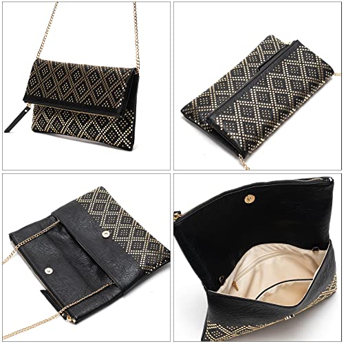 Nol Natural Organic Lifestyle Women Crossbody Bag Shoulder Handbag Evening Clutch Purse With Studs Chaine Strap (Black) #TOP2