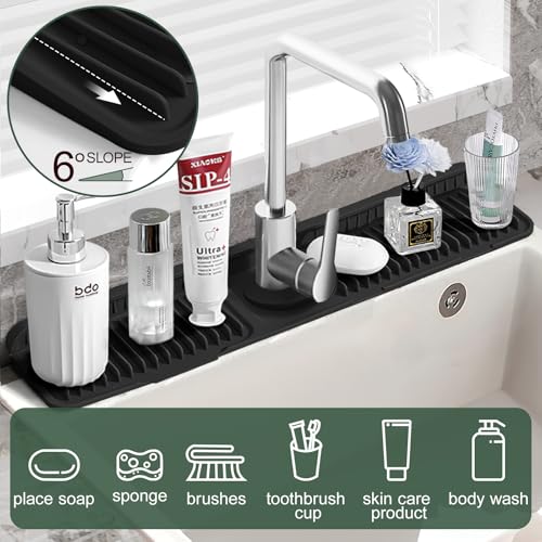 Accock 24 inch Kitchen Sink Splash Guard, Silicone Draining Mat for Sink, Longer Silicone Faucet Drainer Pad, Sink Protectors for Kitchen Sink Mat, Sponge Holder for Kitchen. (Black, (24 * 5.5)) by Accock - Image 6