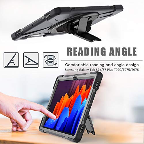 Zenrich Galaxy Tab S8 Plus / S7 Plus Case 2022/2020, Samsung Tab S8+/S7+ 12.4 Inch Case With S Pen Holder Zenrich Case With Screen Protector Stand Hand Strap Shoulder Belt-Black #TOP2