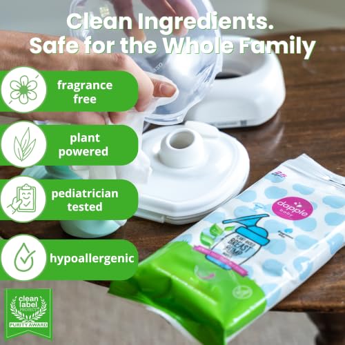 Image of Breast Pump Wipes by Dapple Baby, Hypoallergenic & Powered by Plants, Removes Milk Residue, Leaves No Taste, Convenient Wipes Pouch, Fragrance Free, 25 Count (Pack of 1)