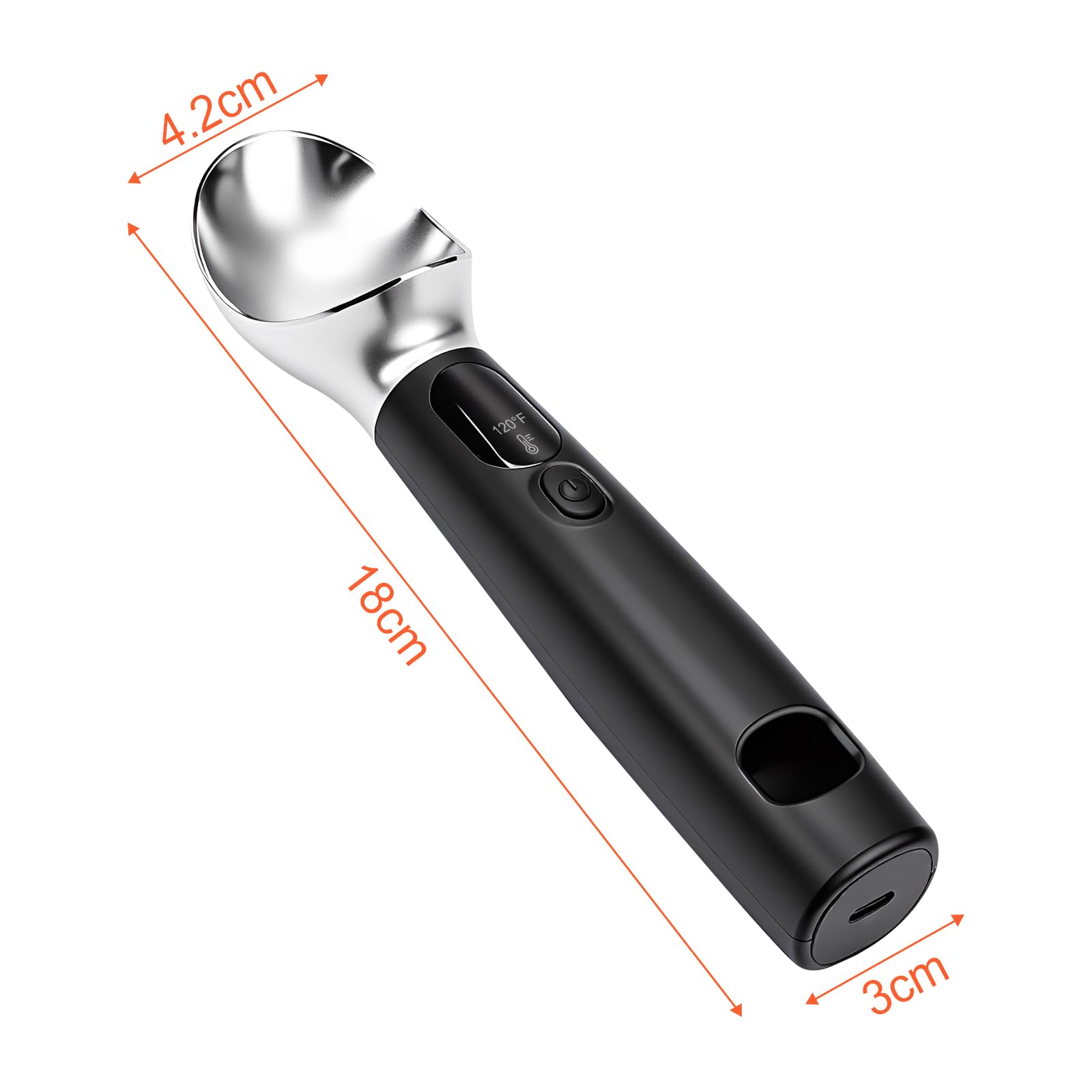 Cuillère à Crème Glacée Chauffante avec 3 Niveaux de Chaleur Réglables–120/140/160°F,Rechargeable Affichage LED,pour Crème Glacée Dure et Plus Encore(Noir)