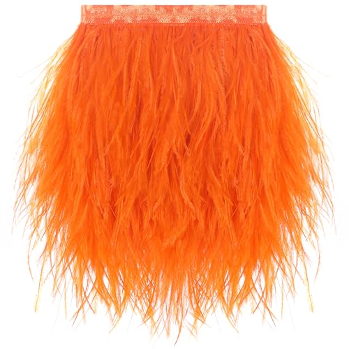 SOGUGOM Orange Ostrich Feather Trim - 1.5Ply 2Yards 4 Inch Feathers Fringe Ribbons Trim for Sewing Dress Craft Projects Halloween Costumes Holiday Dance Parties(Orange)