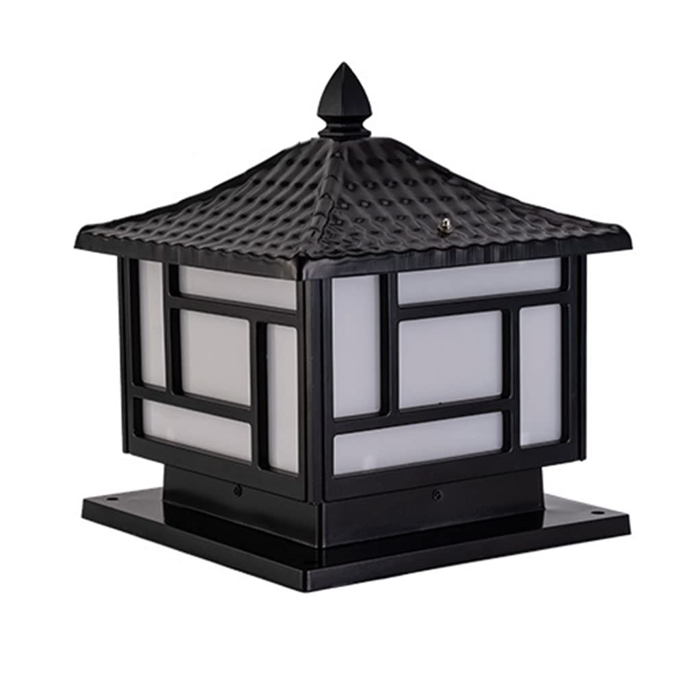 GTHTUHFD Chinese Courtyard Fence Column Light Aluminum Vintage Post Lamp Lighting Fixture Outdoor Waterproof With Pier Mount Square Acrylic Shade Fence Post Deck For Patio Garden Pathw,Black-15.7in