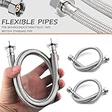 Pair of 1/2" x 1/2" BSP Fitting 500mm Flexible Pipe for Taps Connectors Durable Stainless Steel Braided Monobloc Tap Connector Flexi Pipes for Boiler Plumbing Bathrooms Basin Kitchens Sink Toilet Taps - Image 4