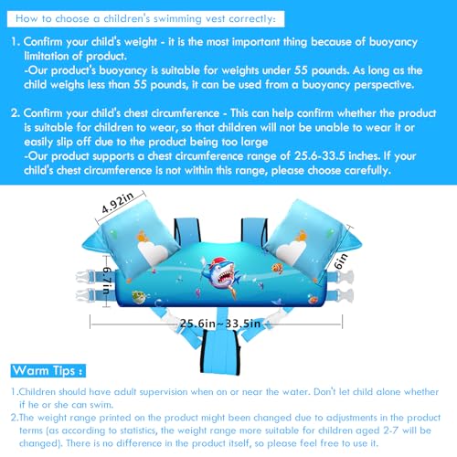 image for Chriffer Kids Swim Vest Life Jacket for 30-55 Pounds Boys and Girls, T