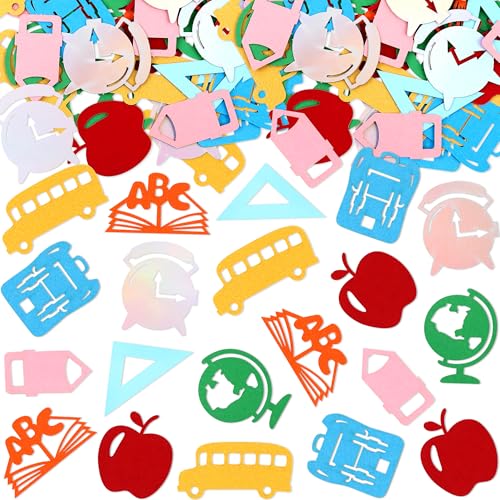 200Pcs Back To School Confetti Pencil Bus ABC Apple Table Decorations Double-sided Colorful Paper Confetti for Kindergarden Primary School Enrollment Party Confetti Back to School Party Decorations