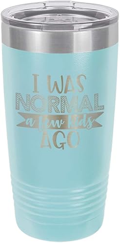Miniatura 10 de I WAS NORMAL A FEW KIDS AGO BLACK Vaso de bebida de 20 oz con pajita Taza de viaje grabada con láser con citas divertidas Comparar con Yeti