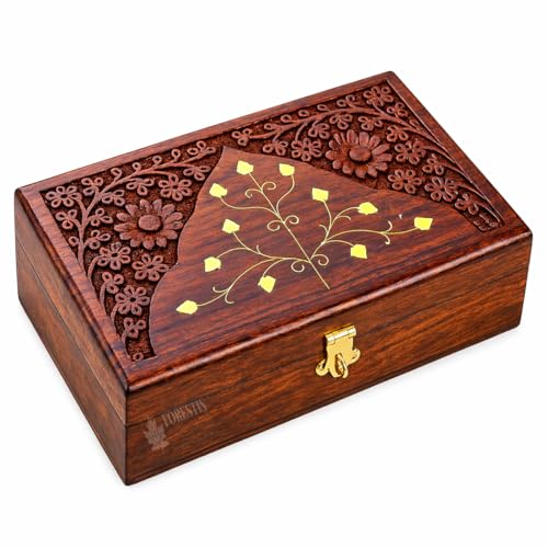 Image of Wooden OM Box for Good Luck| Jewellery Box| Decorative Case| Kit| Vanity| Organiser For Women, Necklaces, cash, gold (Crown Natural, 8X5 Inches)