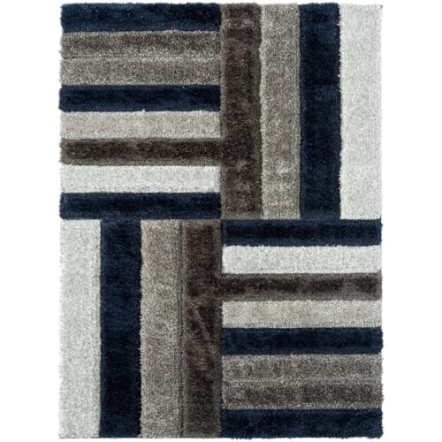 Image of Carpets for Living Room 6 x 9 Feet Soft Smooth Thick Non-Slip Fluffy Shaggy Area Rug for Bedroom, Drawing, Kids Room, Office with Upto 2 Inch Microfiber High Pile (Blue White A)