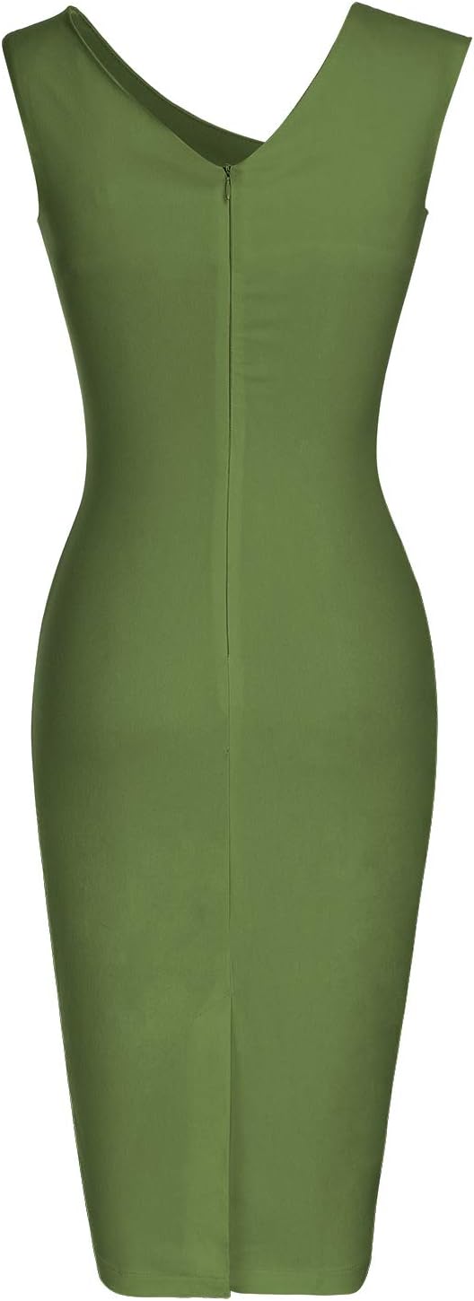 MUXXN Women's Retro 1950s Style Sleeveless Slim Business Pencil Dress Olive Green Small