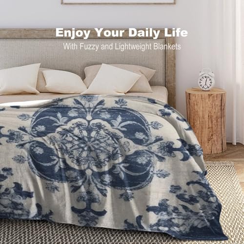 Couverture damassée bleue flanelle chaude grand jeté de lit - 5