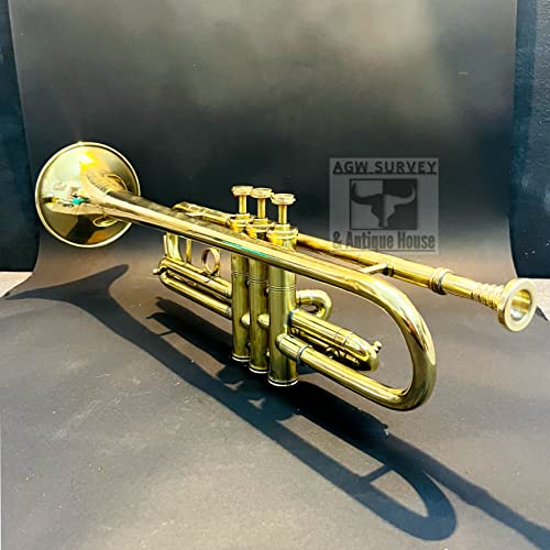 Polished Brass Trumpet - Military Antique Musical Instrument Vintage Bugle 3 Valve Horn With Mouthpiece - Student Pocket Trumpet Gift #TOP4