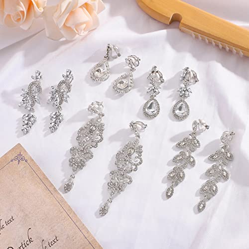 Newitin 6 Pairs Clip On Earrings For Women Girls Crystal Tassel Earrings Non Piercing Earrings Elegant Long Dangle Earrings Rhinestone Clip On Earrings For Women #TOP3