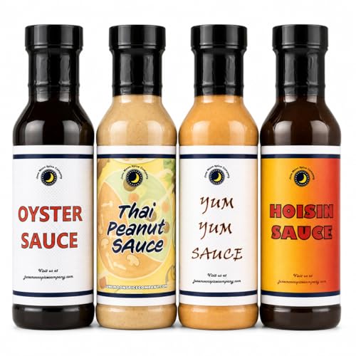 Asian Sauce | Variety 4 Pack | Hoisin | Oyster | Yum Yum | Thai Peanut | 48.0 fl oz | Crafted in Small Batches by June Moon Spice Company