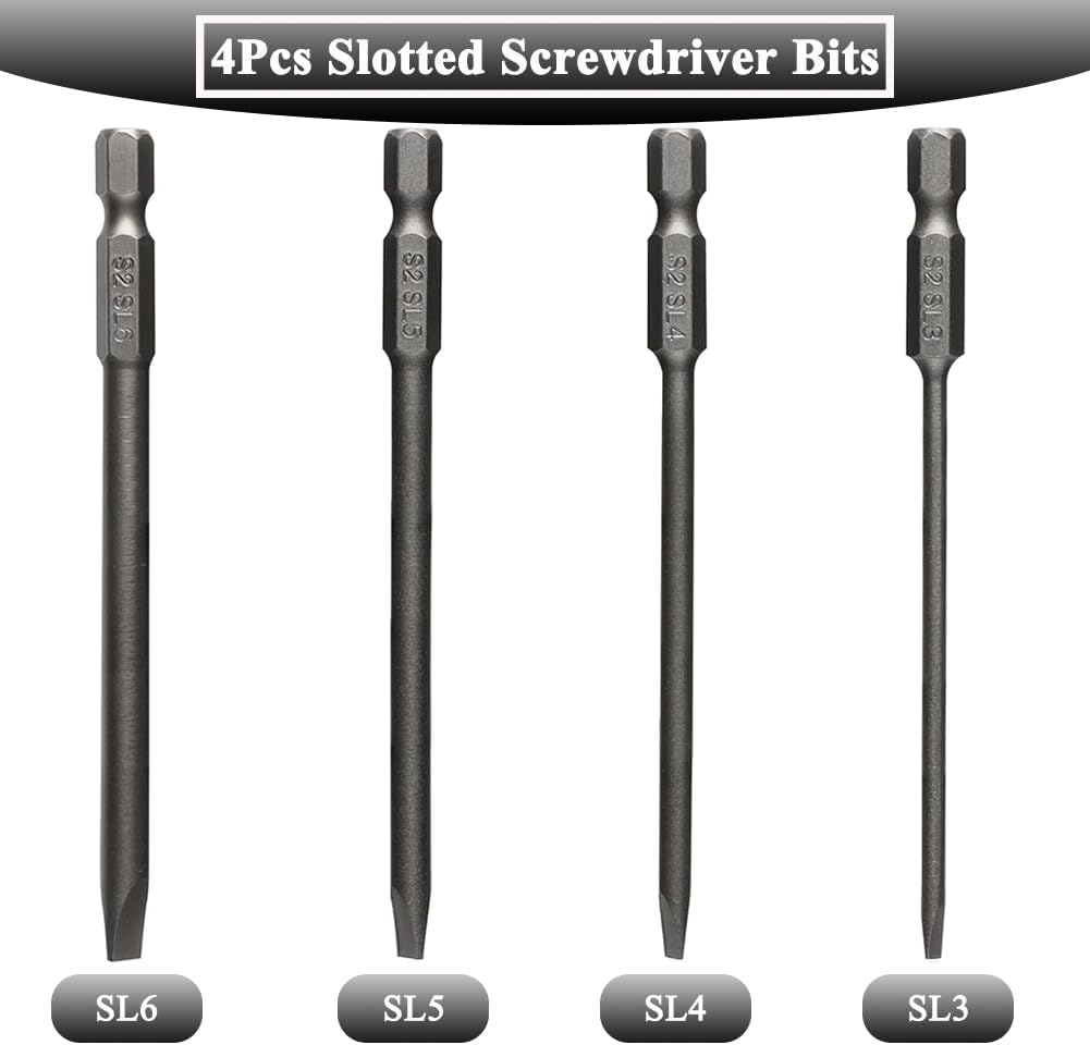 10Pcs 100mm Long Magnetic Screwdriver Bit Sets Phillips and Slotted Screwdriver Bit 1/4 Inch Hex Shank Drill Bit S2 Steel