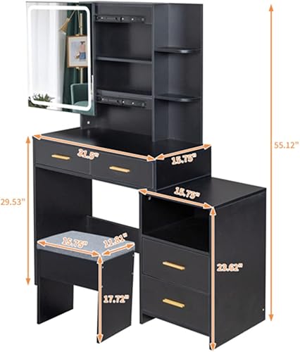 Miniatura 4 de Lighted Mirror Vanity Table Set - Vanity Makeup Desk with Chair - Makeup Table with Adjustable 3-color LED Lights - Dressing Table with 4 Drawers, 2