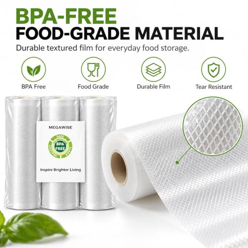 MegaWise 3 Rolls of Vacuum Sealer Machine Bags, 8 inch wide and 21.6 Feet Long for Megawise & other brand vacuum sealers Perfect for Meal Prep and Sous Vide Cooking by MEGAWISE - Used condition - Image 6