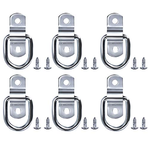 Heveer Anillos de Amarre Anillo D Acero Galvanizado Soporte de Montaje con 20 Tornillos para Control de Remolques Carga y Barcos 6Piezas