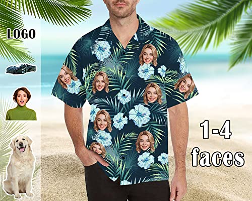 Custom Tropical Floral Hawaiian Shirt with Face for Men Personalized BF Husband’s Photo Men Aloha Beach Fruit Flower Shirts2
