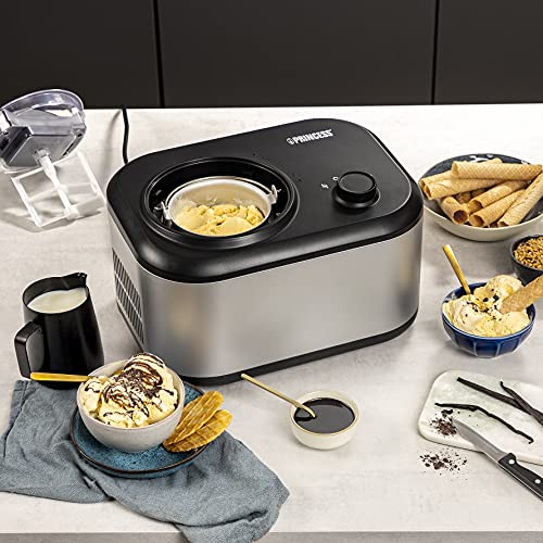 Princess Eismaschine inkl. Kühlaggregat 1 L, Zubereitung von selbstgemachtem Speiseeis, Frozen Yoghurt und Sorbet, 100 Watt, Silber, Schwarz, 282608 – Bild 3
