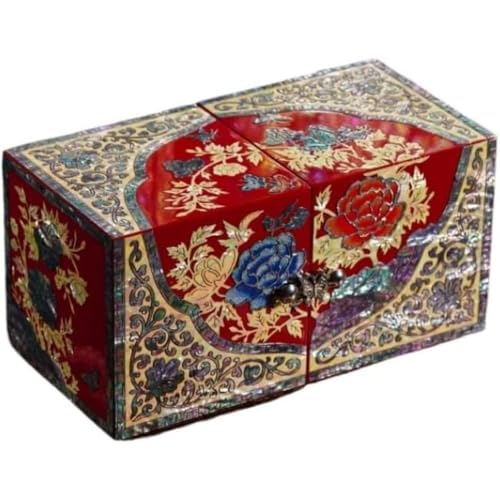 Kovwenz 螺鈿細工 ジュエリーボックス 二層 木製 手作り 宝石箱 ピアス ネックレス 指輪 収納 花鳥紋 伝統工芸 ギフト 結婚祝い 女性 プレゼント (20*10*10cm,A)