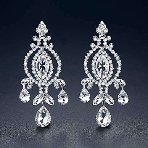 Mecresh Silver/Gold Wedding Simulated Pearl Flower Teardrop Crystal Dangle Earrings Jewelry For Women (B-Clear Earring) #TOP4