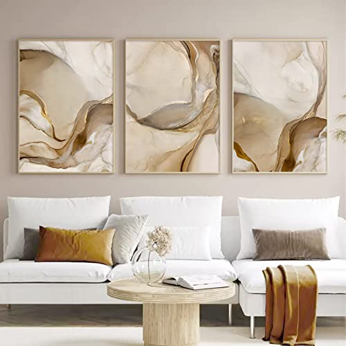 Ecyanlv Abstract Marble Canvas Wall Art Modern Abstract Art Prints Brown and Gold Marble Wall Art Abstract Pictures Wall Decor Beige Canvas Painting for Bathroom Decor 16x24inchX3 Frameless by Ecyanlv - Used condition - US$23.99