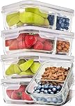 [5-Pack] Food Prep & Storage Glass Containers with Lids - Airtight Glass Meal Prep Containers Reusable (850 Millilitres - 2 Compartment)