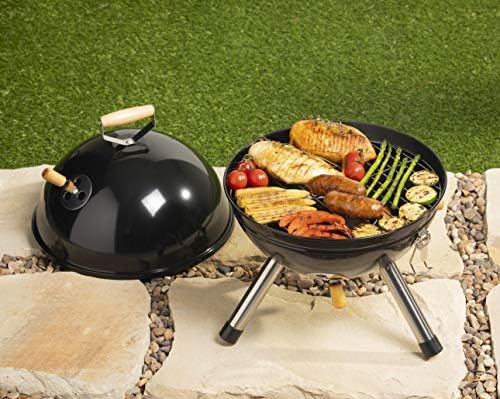 Hairy Bikers Portable Mini BBQ with 44.5x30cm Chrome Plated Cooking Grid, Black Globe Body Finish, Three Stabilizing Legs and Manual Airing Vents, Tools Included, GDW1010