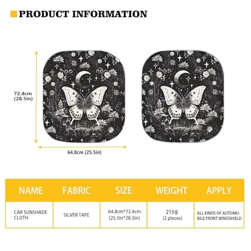 Image of Gothic Butterfly Car Windshield Sun Shade Foldable 2-Piece Car Windshield Sunshades Window Shades Cover Sun Visor Shield for Most Sedan Truck SUV Auto Interior Protector
