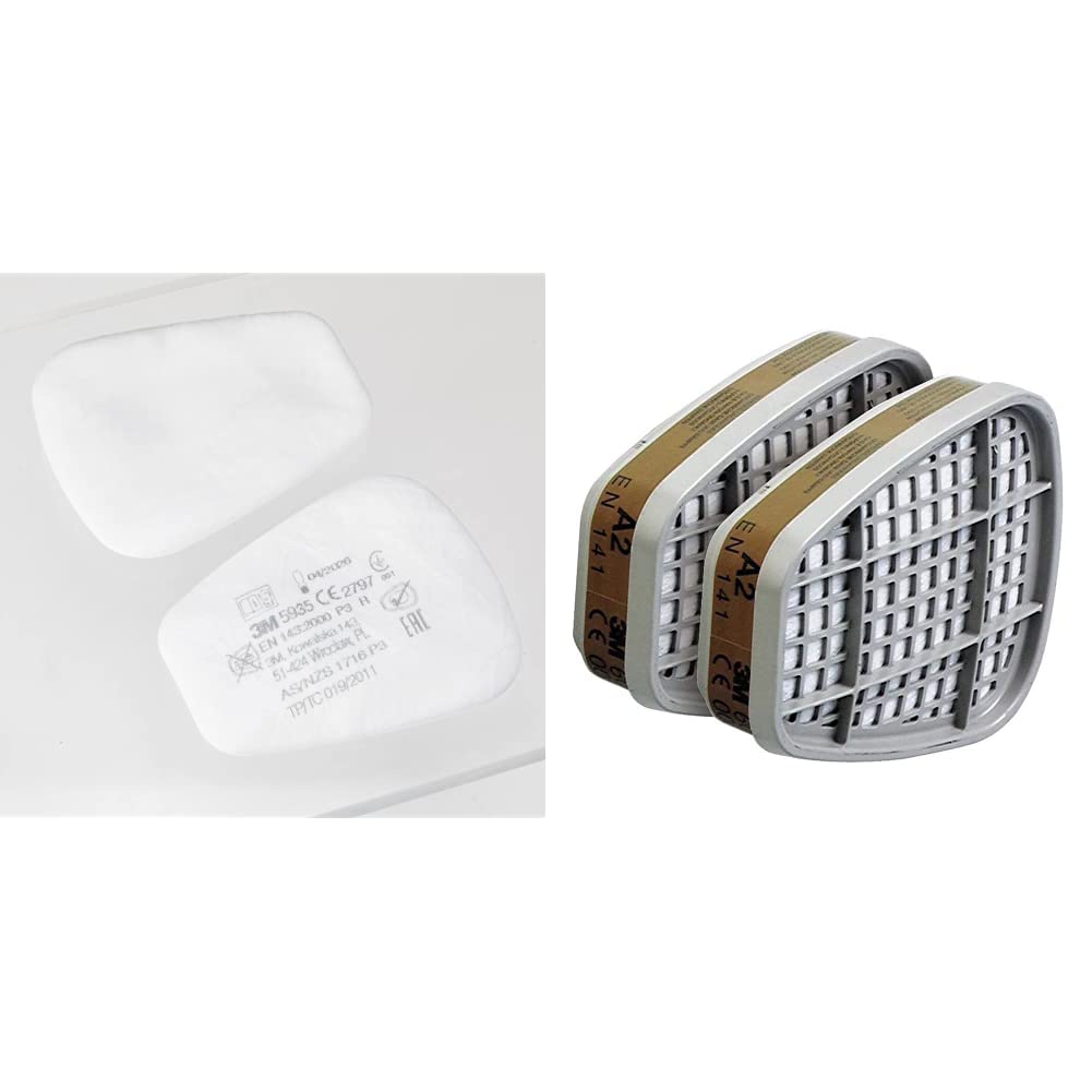 3M 5935 Partikel-Einlegefilter P3R, 10 Paar & 70071617933 Gas- & Kombi A2 Partikelfilter, 8 Stück, Weiß, Mittel, Polypropylen (PP)