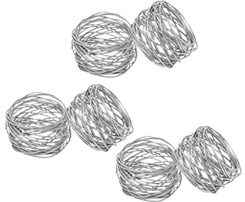 Image of SKAVIJ Handmade Twisted Wire Mesh Napkin Rings Holders Decor Dinner Party Wedding Thanksgiving Christmas Gathering (Silver 6pcs)