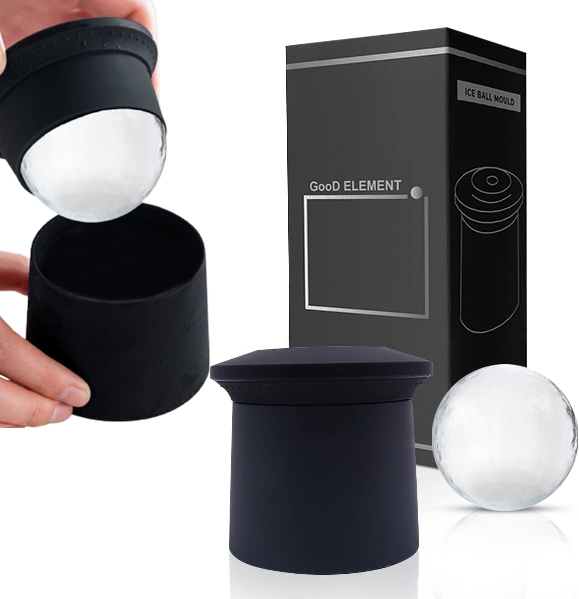 GooD ELEMENT,Set of 2, Large Ice Cube Moulds, Sphere Ice Cube Mould