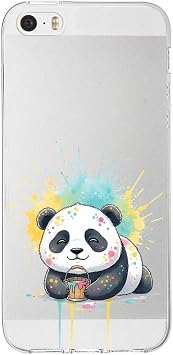 iPhone 5S ile Uyumlu Splash Panda Tasarımlı Slimfit Şeffaf Silikon Kılıf