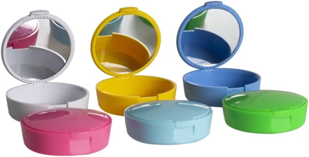 1pcs Circular Dental Retainer Case With Makeup Mirror, Travel Storage Box For Invisible Braces And False Dentures
