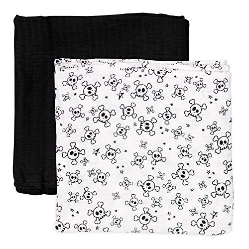 Image of HonestBaby unisex baby 2-Pack Organic Cotton Swaddle Blankets Bandana, Tossed Skulls/Black, One Size US