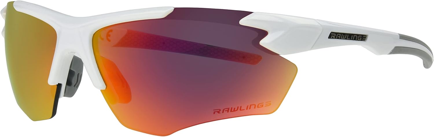Rawlings Nice Pick Blade Youth Baseball Sunglasses, Shiny White/Red Mirror, 70mm