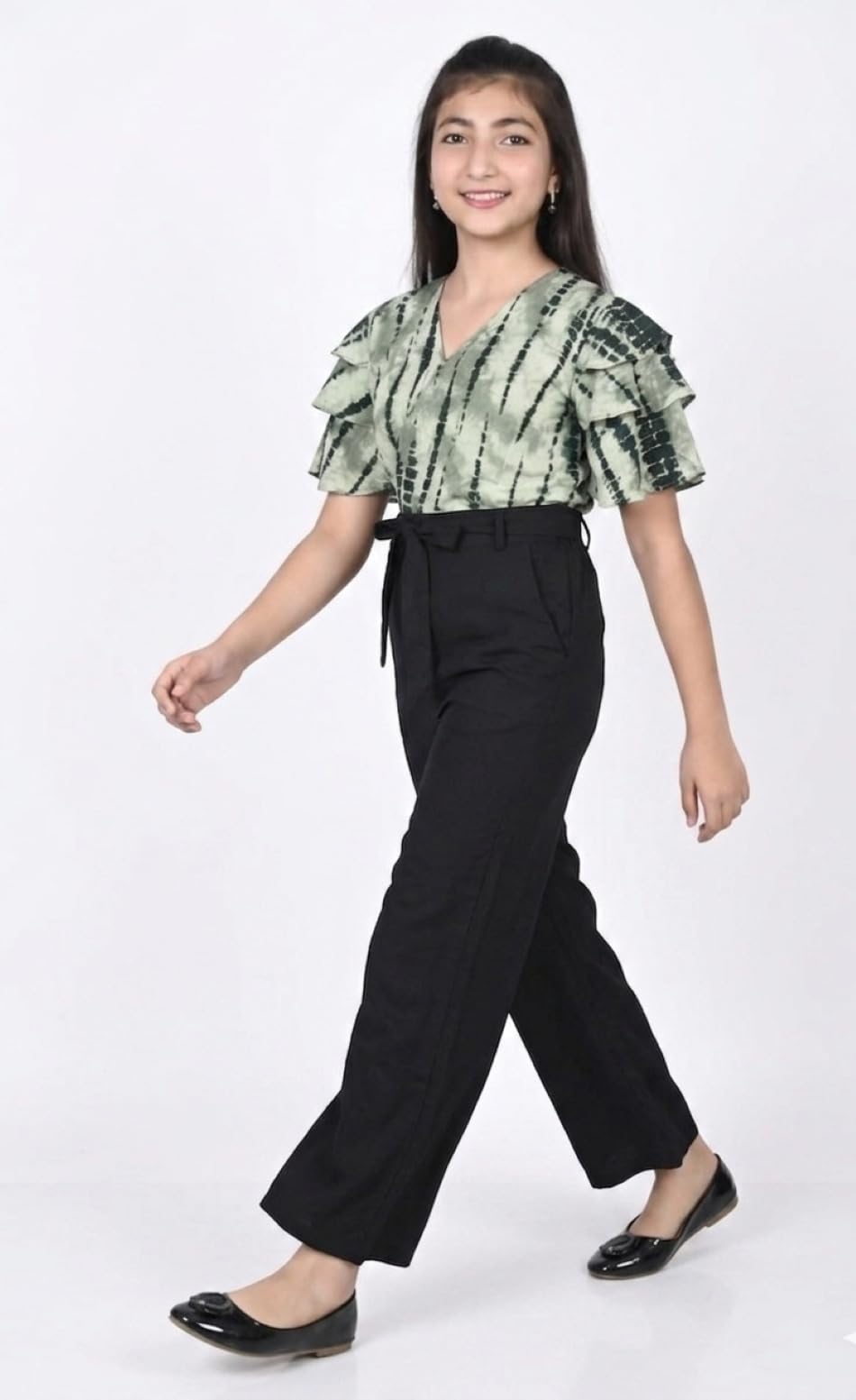 ORIEX THE ORIGINAL FASHION Girls Flared Sleeves Printed Jumpsuit-66 (12-13 Years, Green, 1) 3