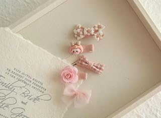 5pcs Blush Pink Baby & Toddler Hair Clips Set - Floral, Cartoon & Gingham Grosgrain Barrettes, No-Slip Fully Fabric Wrapped Hair Accessories for Newborns & Infants