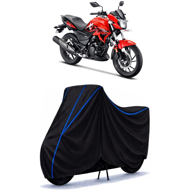 Image of CBZ Xtreme Bike Cover Water Resistant Universal Motorcycle Rain | Heavy Duty UV Protection, Dust, Scratch Indoor Outdoor All Weather with Black Blue Piping Elastic