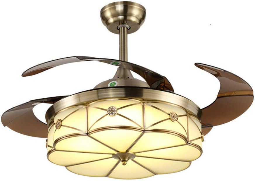 42" Invisible Ceiling Fans with Light Remote Control 4 Retractable Clear ABS Blades Bedroom Livingroom Fan Chandelier Indoor LED Ceiling Light Kits with Fans (42 Inch, Bronze C)