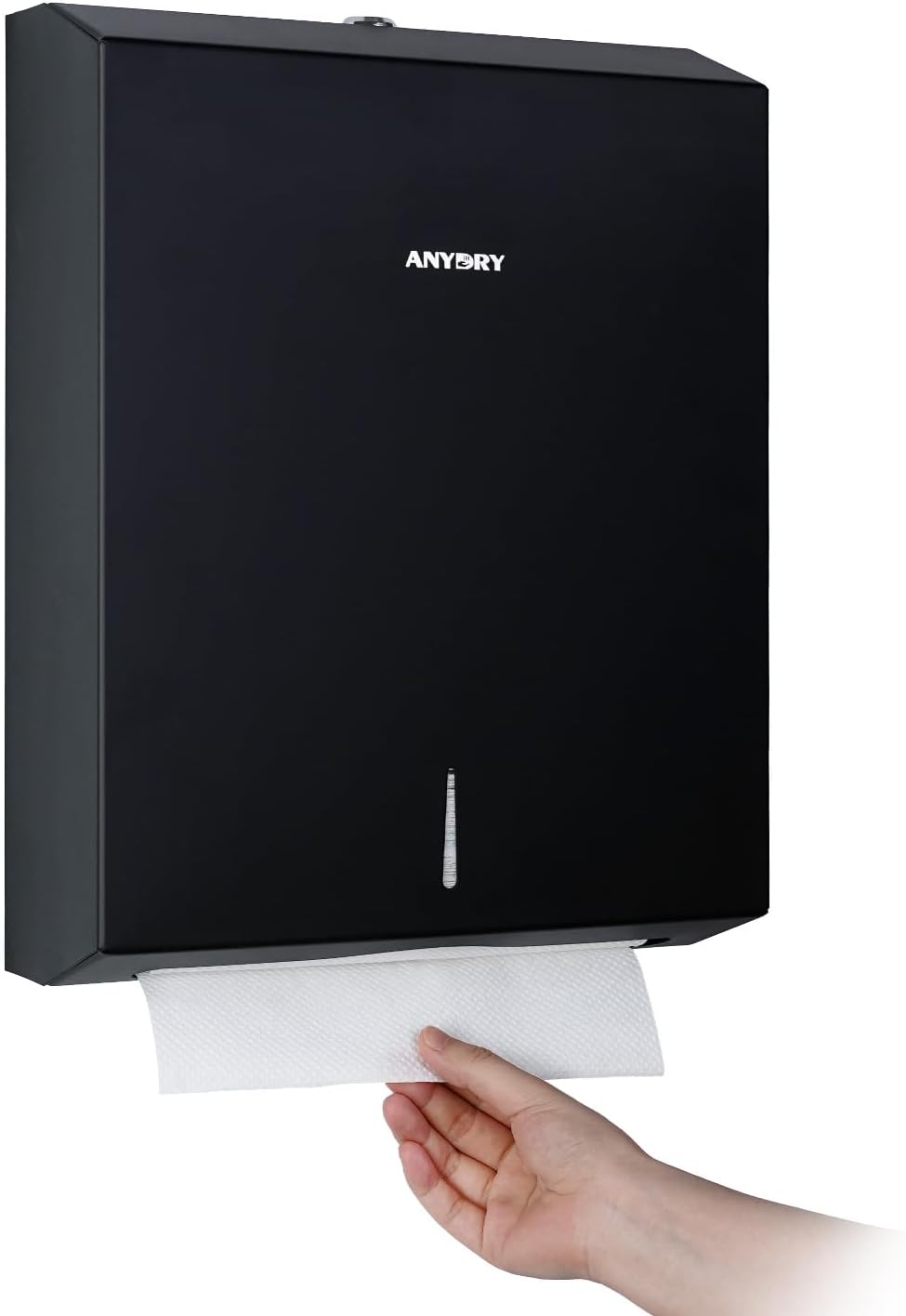 anydry Commercial Paper Towel Dispenser Wall Mount 400-Sheet Capacity Matte Black Stainless Steel Lockable Fits Multifold/Z-Fold Towels (Folded Size ≤ 10.6" x 3.9")