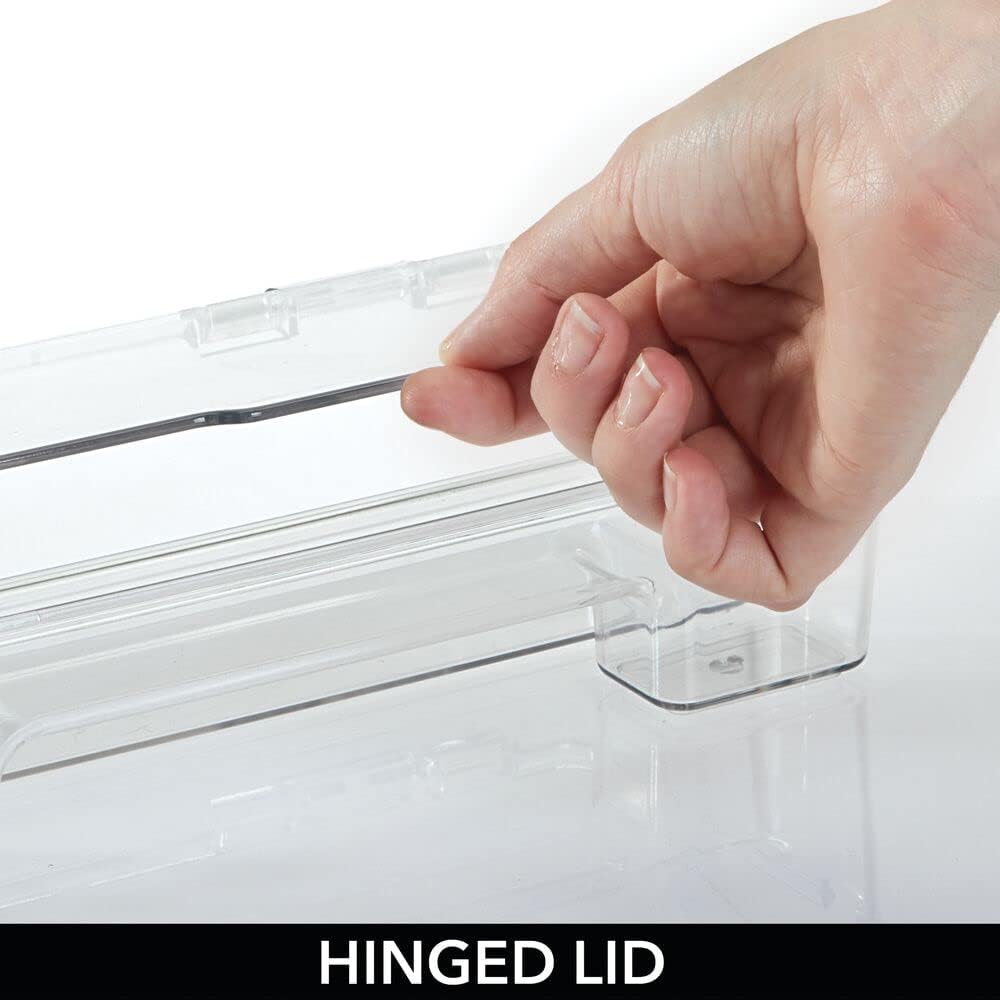 mDesign Plastic Toothbrush Holder, Storage Organizer Bin for Bathroom Vanity, Cabinet, Closet, Drawer - Holds Electric Toothbrush, Toothpaste, Dental Floss, Teeth Whitening Strips - Hinged Lid - Clear : Home & Kitchen