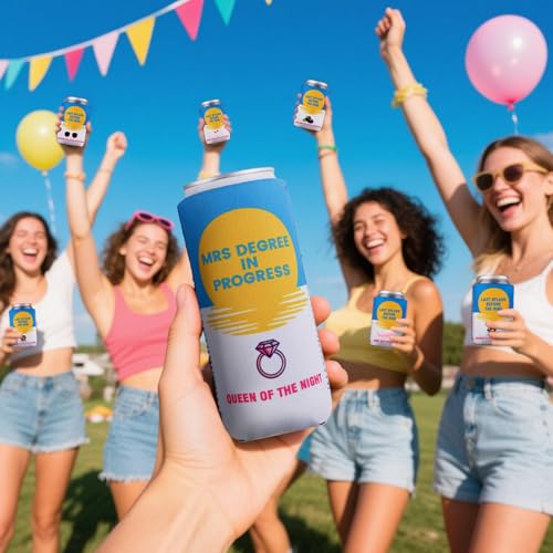 Image of 12 PCS Bachelorette Party Can Cooler Sleeves Insulated Neoprene Drink Holder for Bridesmaid Gifts Bridal Shower Decorations, Bachelorette Party Favors, 12 oz Slim