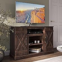BELLEZE Industrial 47 Inch Rustic Wood TV Stand & Media Entertainment Center Console Table for TVs up to 50 Inch with Open Storage Shelves & Cabinets - Veropeso Espresso
