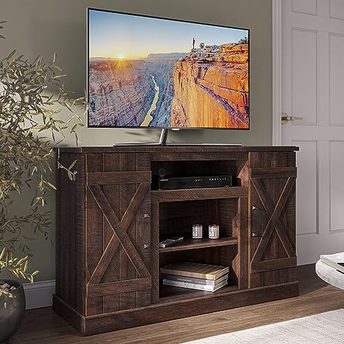BELLEZE Industrial 47 Inch Rustic Wood TV Stand & Media Entertainment Center Console Table for TVs up to 50 Inch with Open Storage Shelves & Cabinets