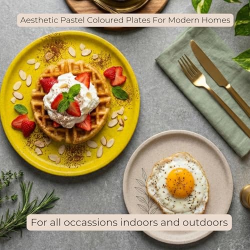 Image of Happy Cove Eco-Friendly Dinner Plate Set of 4, 10 Inch with Engraving Design | Biocomposite Rice Husk & Bamboo Fibre Serving Plates | Unbreakable, Microwave Safe, Oven Plate | Multicolour