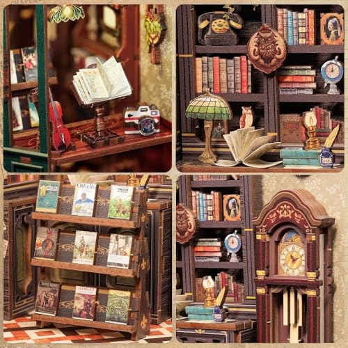 Image of Book Nook Kit | DIY Miniature House | Dollhouse Kit for Adults and Teens | 3D Wooden Puzzle House Bookshelf Decor | Gifts for Christmas, Birthday, Anniversary. (Owl Bookstore, 139 Pieces)