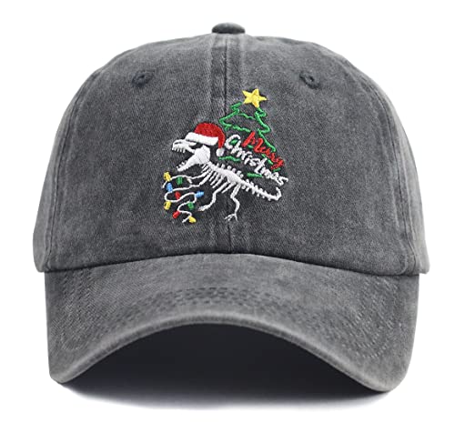 KKMKSHHG Thanksgiving Funny Hat for Men and Women, Vintage Turkey Gobble Distressed Adjustable Embroidered Baseball Cap, Christmas Tree Dinosaur, One size